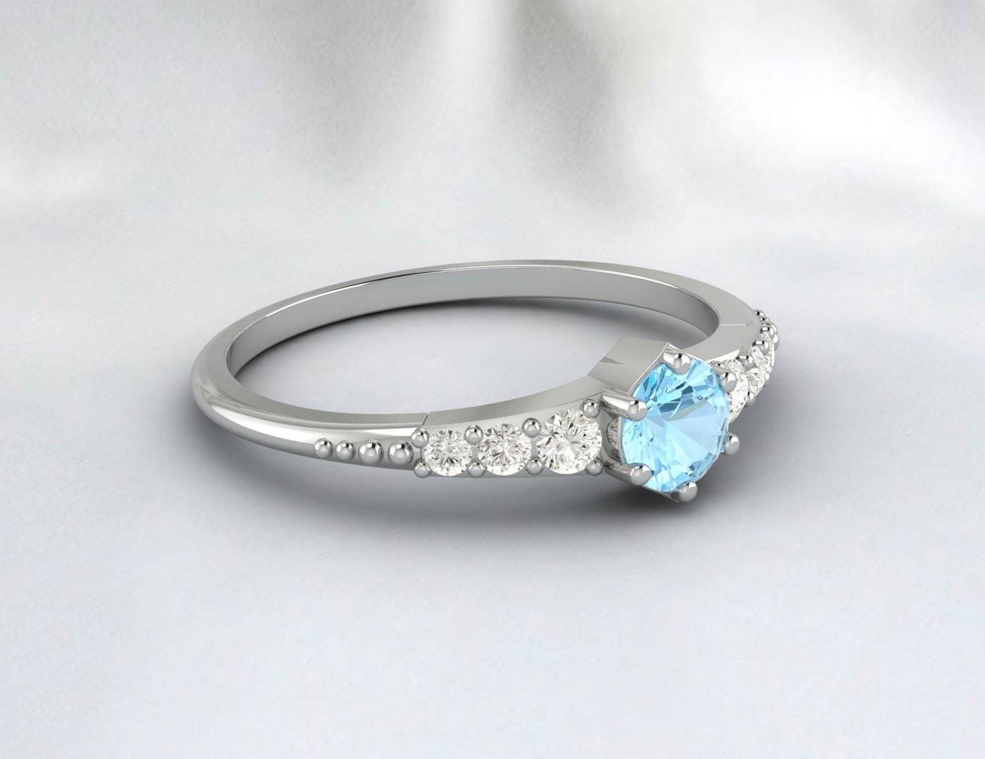 Rose Gold Aquamarine Engagement Ring Silver Promise Ring For Women