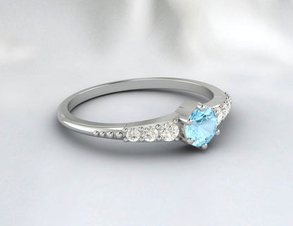 Rose Gold Aquamarine Engagement Ring Silver Promise Ring For Women