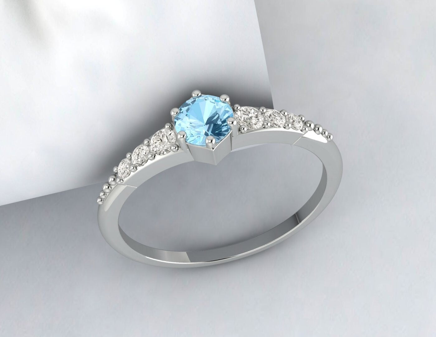 Rose Gold Aquamarine Engagement Ring Silver Promise Ring For Women