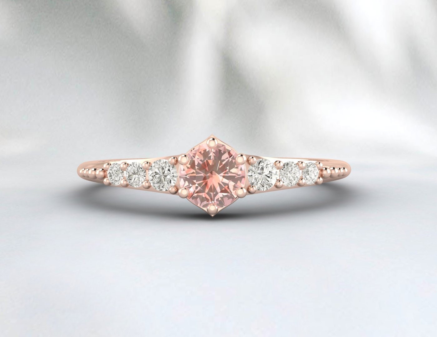 Bague de fiançailles Peach Morganite Cluster Promise Bague de mariage