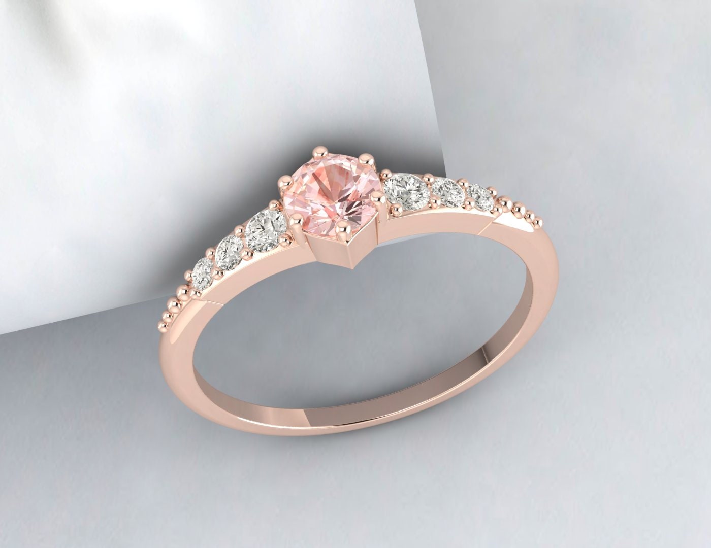 Bague de fiançailles Peach Morganite Cluster Promise Bague de mariage