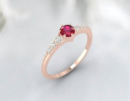 Round Red Ruby Engagement Ring Gemstone Wedding Ring Anniversary Ring