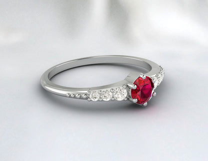 Round Red Ruby Engagement Ring Gemstone Wedding Ring Anniversary Ring