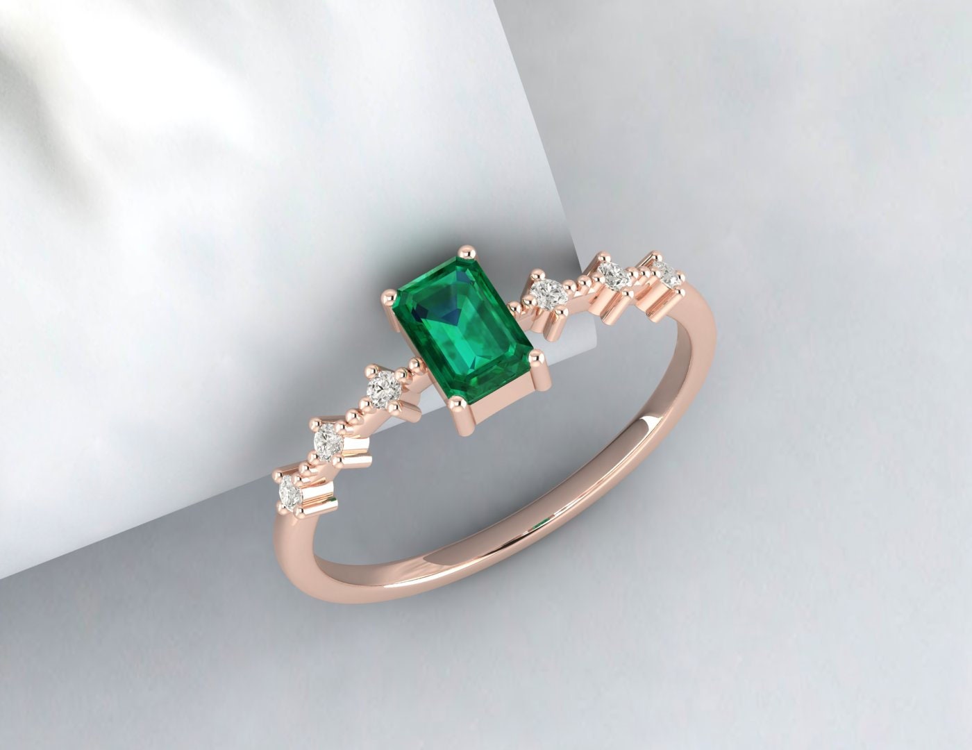 Bague de fiançailles en émeraude verte, bague en argent pour sa proposition, bague