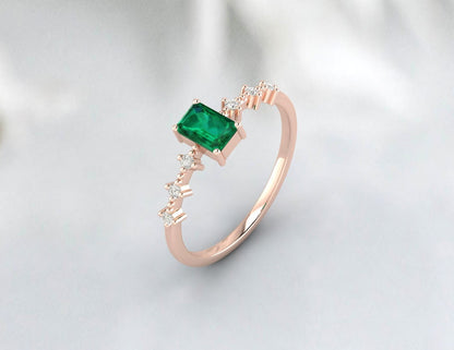 Green Emerald Engagement Ring Silver Ring For Her Propose Ring