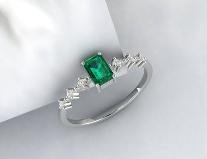 Green Emerald Engagement Ring Silver Ring For Her Propose Ring