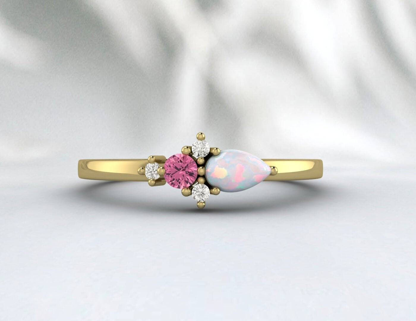 Pear Opal & Pink Tourmaline Darling Cluster Silver Ring Propose Ring