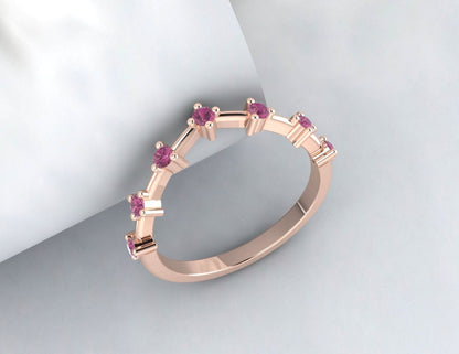 Round Pink Tourmaline Engagement Ring Curved pink Stone Wedding Band