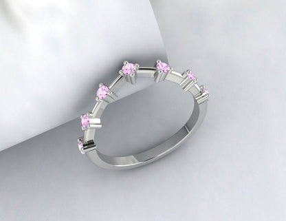 Pink Sapphire Simple Wedding Band Vintage Propose Band For Bride Ring