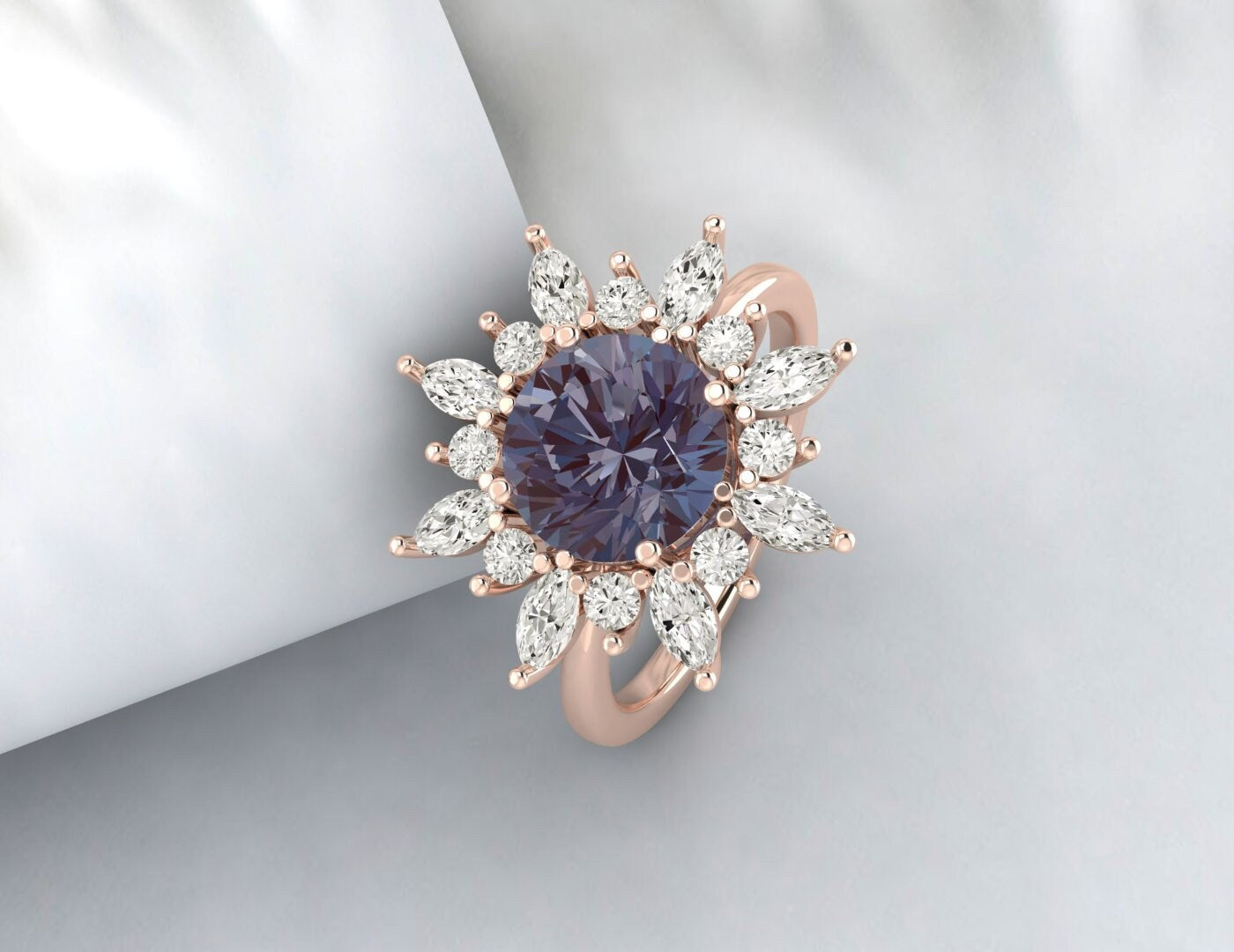 Snowflake Alexandrite Engagement Ring Alexandrite Ring Promise Ring