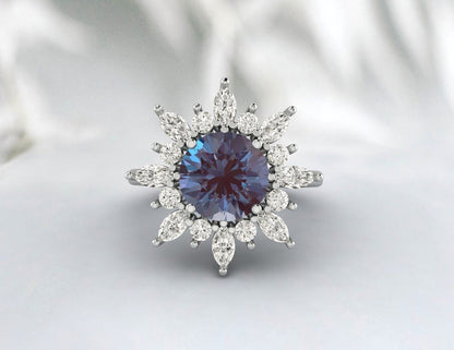 Snowflake Alexandrite Engagement Ring Alexandrite Ring Promise Ring