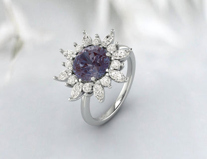 Snowflake Alexandrite Engagement Ring Alexandrite Ring Promise Ring