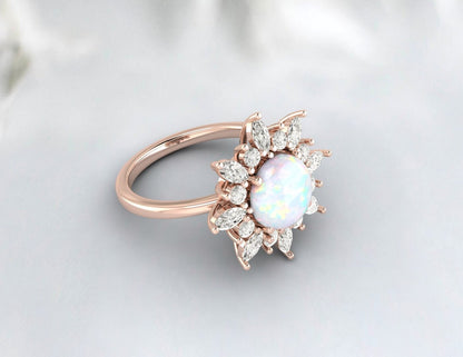 Vintage Opal Silver engagement solitaire ring Anniversary gift