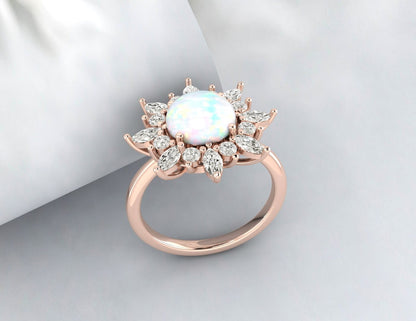 Vintage Opal Silver engagement solitaire ring Anniversary gift