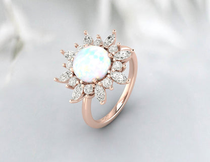 Vintage Opal Silver engagement solitaire ring Anniversary gift