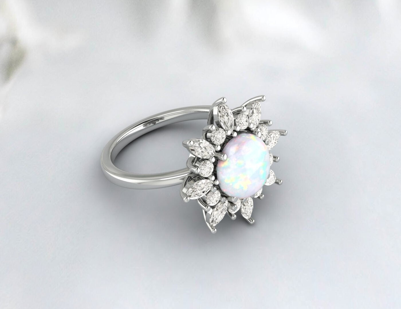 Vintage Opal Silver engagement solitaire ring Anniversary gift