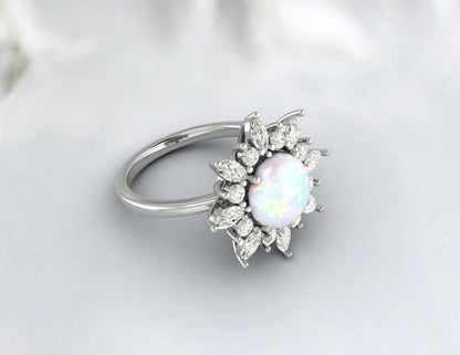 bague solitaire de fiançailles vintage Opal Silver Cadeau d’anniversaire