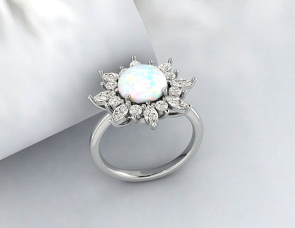 Vintage Opal Silver engagement solitaire ring Anniversary gift