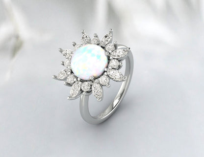 bague solitaire de fiançailles vintage Opal Silver Cadeau d’anniversaire