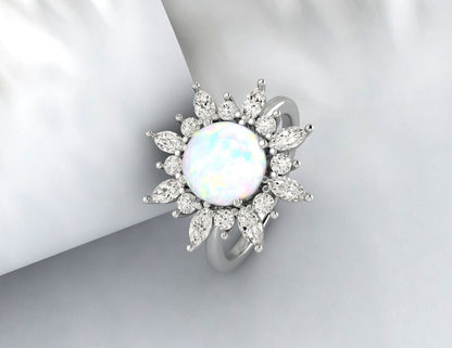 bague solitaire de fiançailles vintage Opal Silver Cadeau d’anniversaire