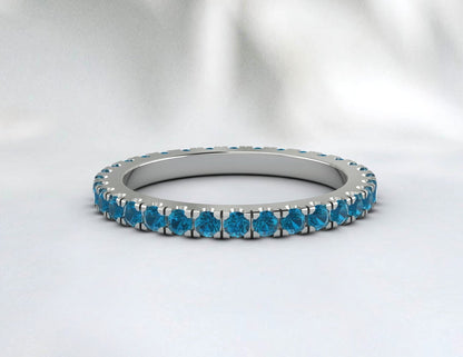 Round London Blue Topaz Eternity Engagement Wedding Band Ring For Her