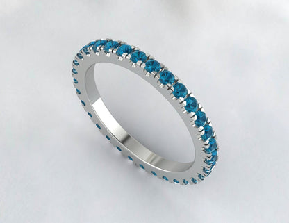 Round London Blue Topaz Eternity Engagement Wedding Band Ring For Her