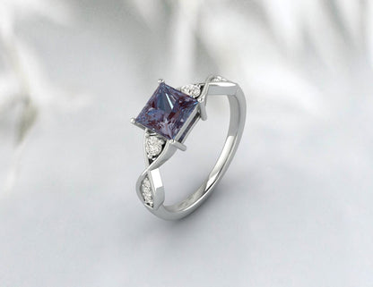 Princess Cut Alexandrite Ring Twist Engagement Ring Gift For Wife