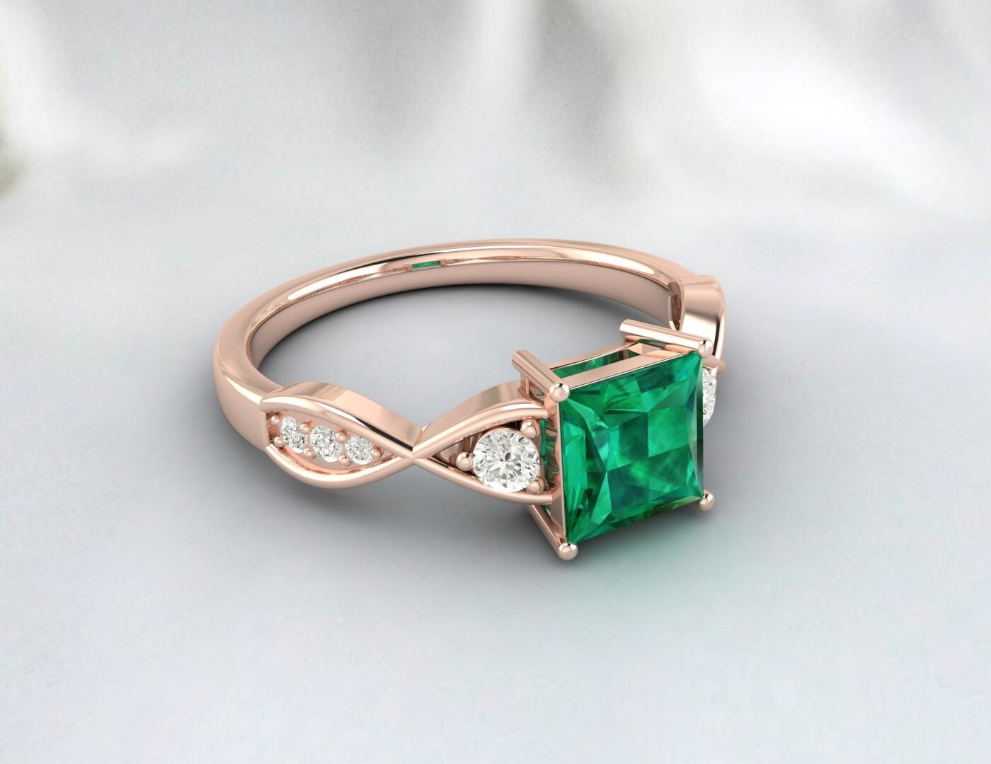 Princess Cut Emerald Engagement Ring Twist Wedding Ring Gift For Her