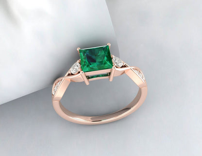 Princess Cut Emerald Engagement Ring Twist Wedding Ring Gift For Her