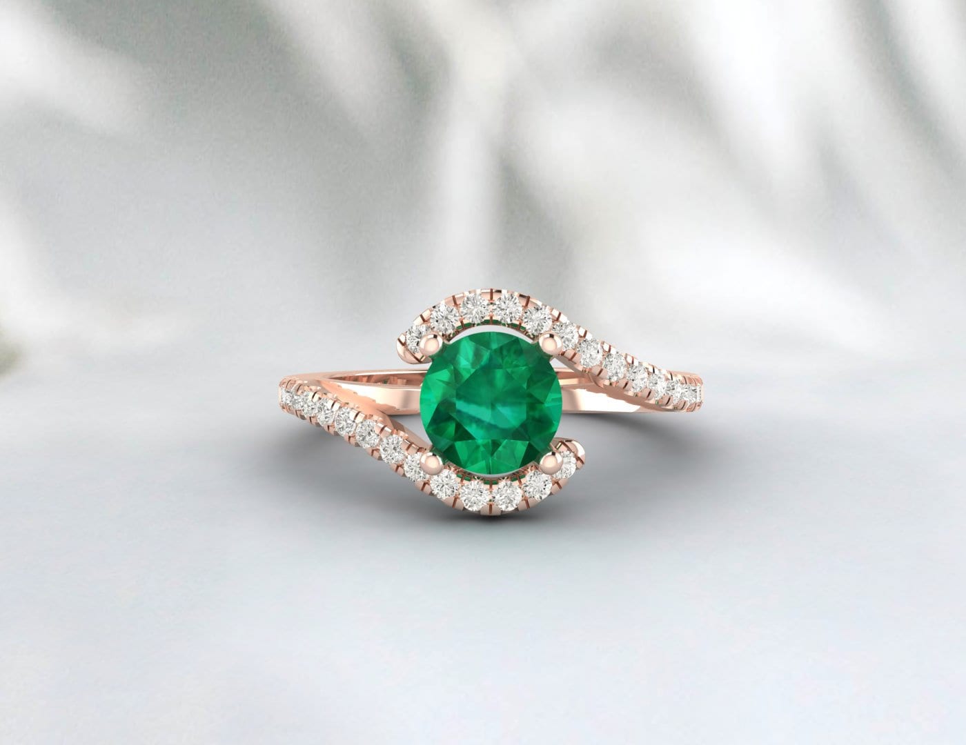 Green Emerald Engagement Ring Silver Ring Bypass Emerald Wedding Ring