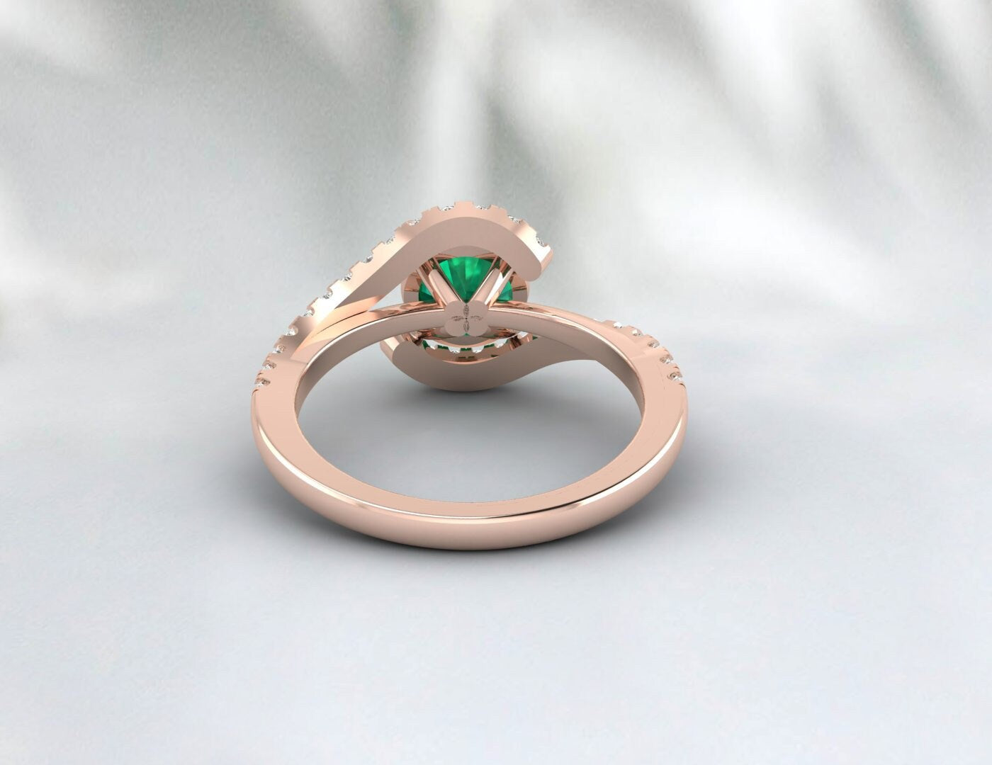 Green Emerald Engagement Ring Silver Ring Bypass Emerald Wedding Ring