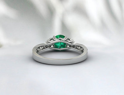 Bague émeraude naturelle, bague émeraude ronde, bague de fiançailles émeraude, bague faite à la main en argent sterling, bague pour femmes, cadeau pour elle, cadeau de Noël