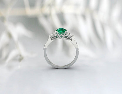 Bague émeraude naturelle, bague émeraude ronde, bague de fiançailles émeraude, bague faite à la main en argent sterling, bague pour femmes, cadeau pour elle, cadeau de Noël