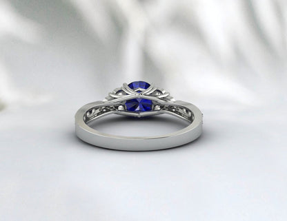 Round Sapphire Ring 14k White Gold September Birthstone Treo set Engagement Ring