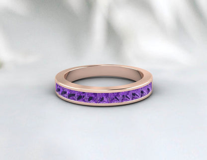 Princesse Cut Purple Amethyst Eternity Band Wedding Band Cadeau pour elle