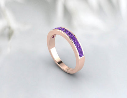 Princesse Cut Purple Amethyst Eternity Band Wedding Band Cadeau pour elle