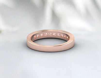 Princess Cut  Peach Morganite Band 14k Rose Gold Ring Wedding Band