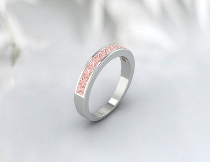 Princess Cut  Peach Morganite Band 14k Rose Gold Ring Wedding Band