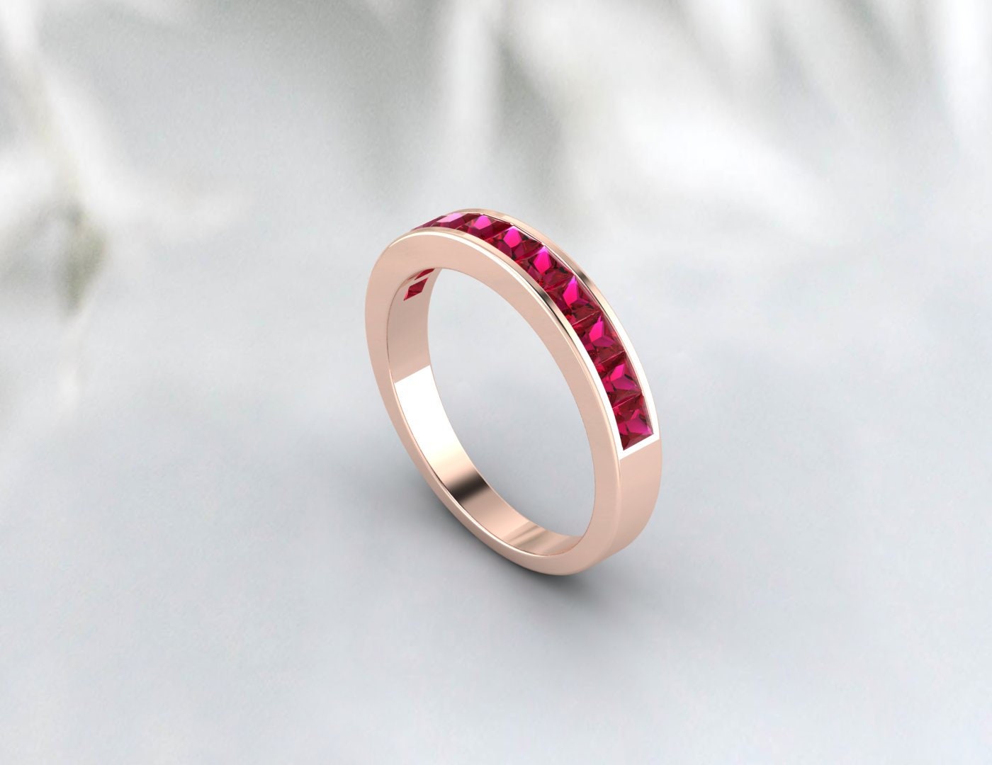 Princess Cut Ruby Band July Birthstone Half Eternity Wedding Band