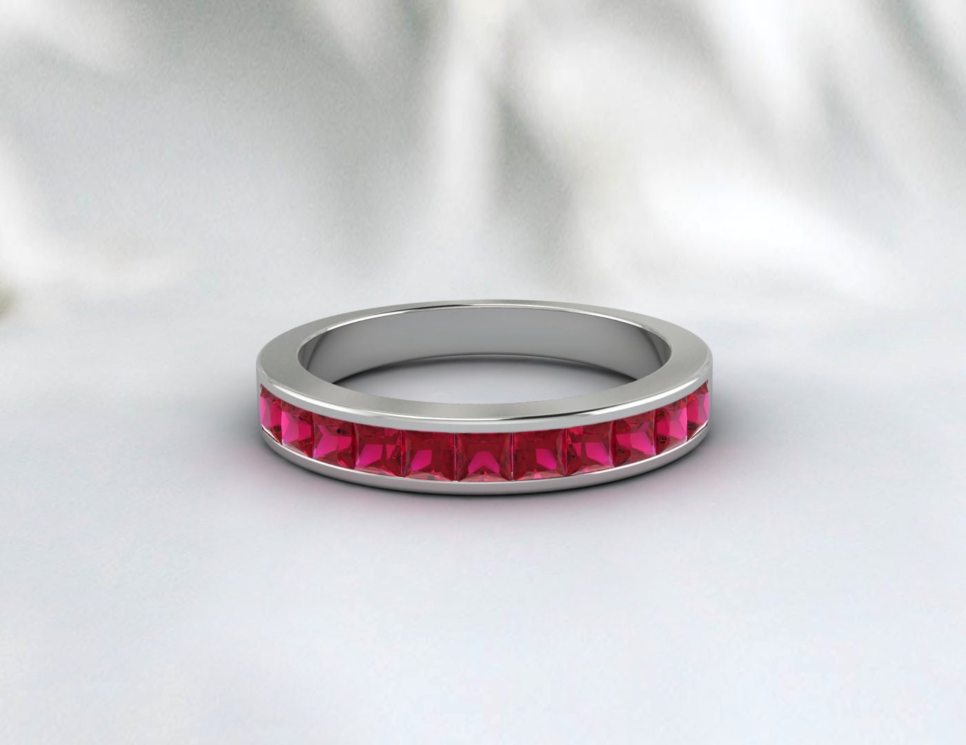 Princess Cut Ruby Band July Birthstone Half Eternity Wedding Band