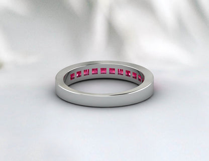 Princess Cut Ruby Band July Birthstone Half Eternity Wedding Band