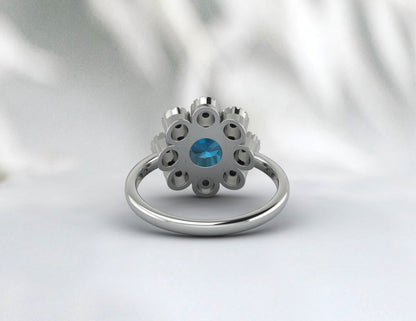 London Blue Topaz and Opal Sunflower Ring, November Birthstone ring, Wedding Band, Enagagement ring for women, gift for her