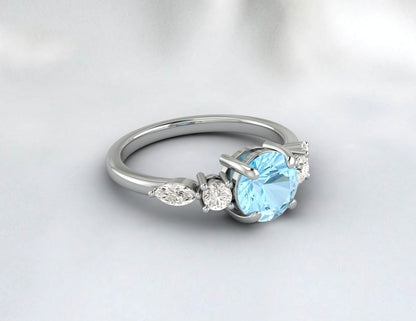 Aquamarine Engagement Ring Wedding Band Anniversary Gift For Her