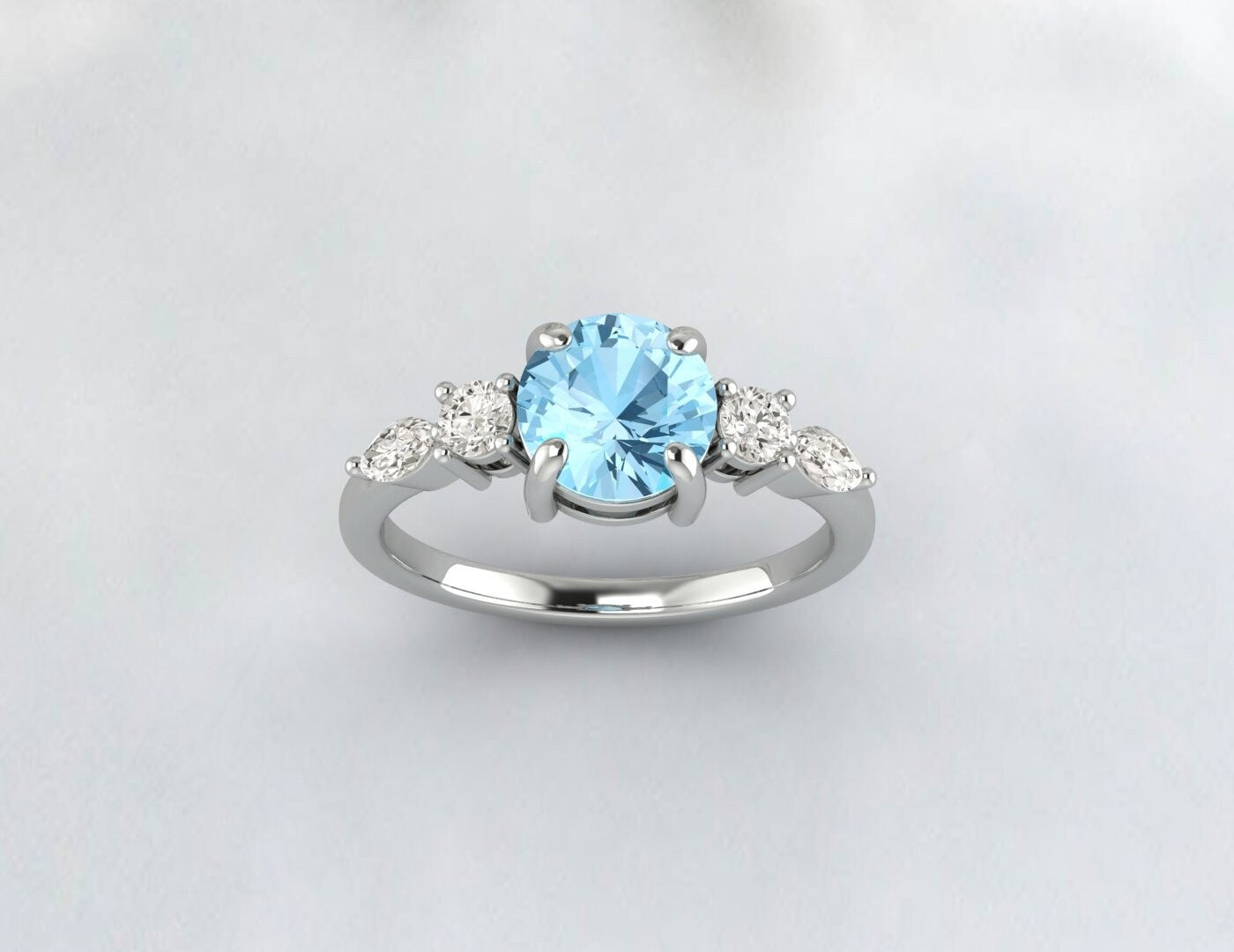 Aquamarine Engagement Ring Wedding Band Anniversary Gift For Her