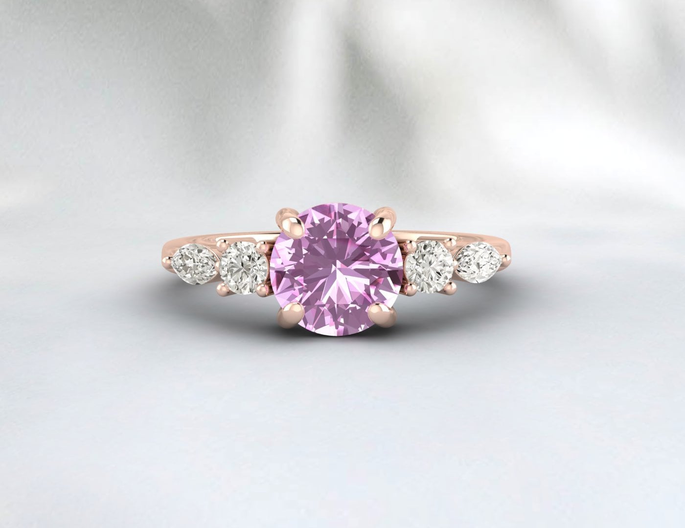 Bague de fiançailles en saphir rose, bracelet de mariage en diamant, cadeau d'anniversaire