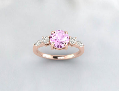 Pink Sapphire Engagement Ring Diamond Wedding Band Anniversary Gift