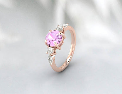 Pink Sapphire Engagement Ring Diamond Wedding Band Anniversary Gift