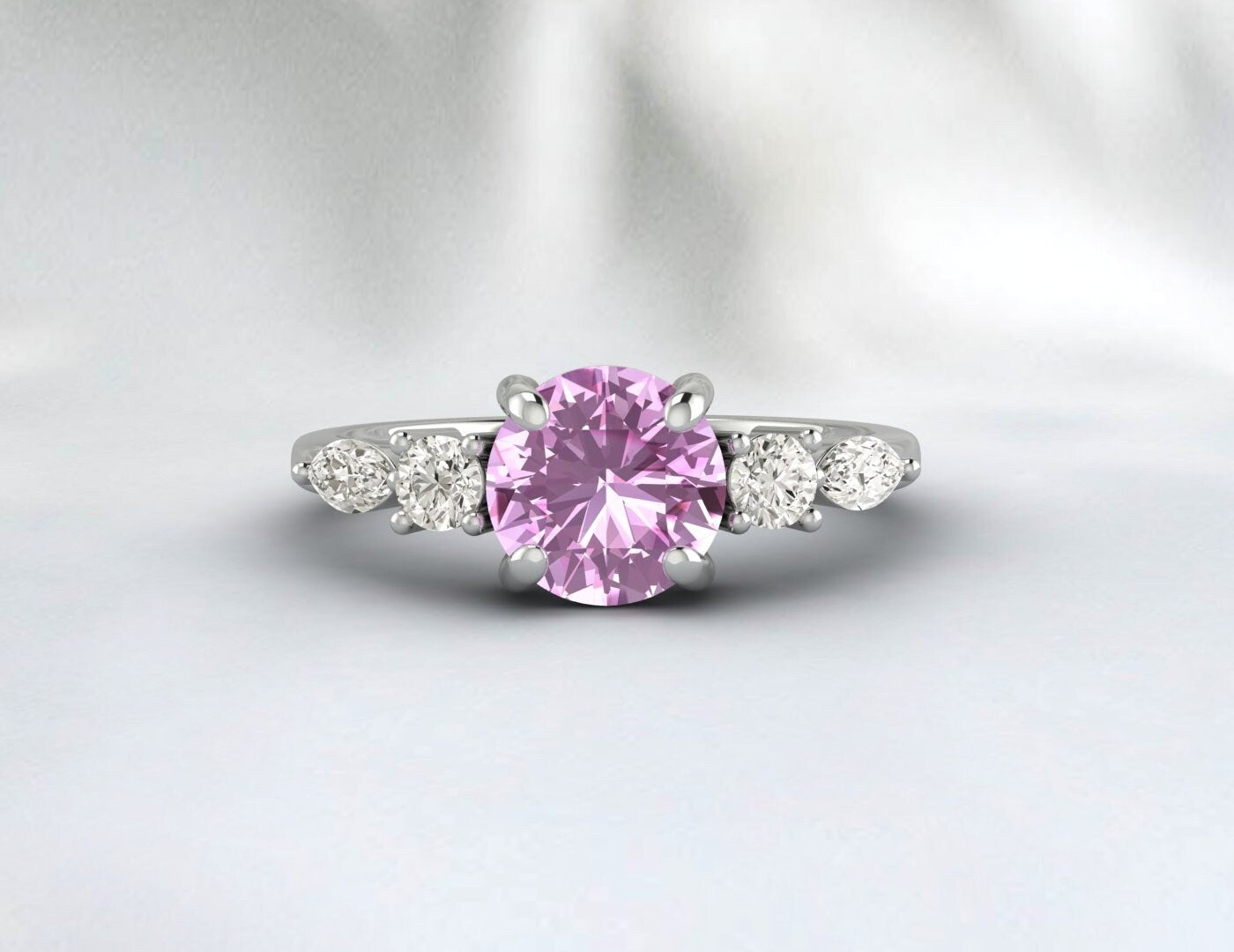 Bague de fiançailles en saphir rose, bracelet de mariage en diamant, cadeau d'anniversaire