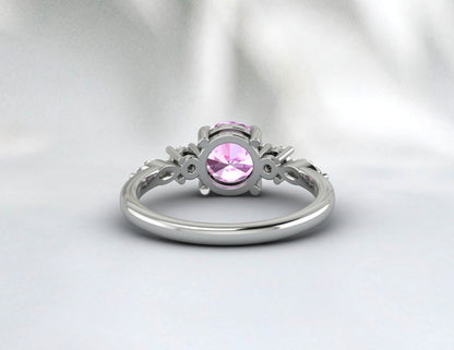 Bague de fiançailles en saphir rose, bracelet de mariage en diamant, cadeau d'anniversaire