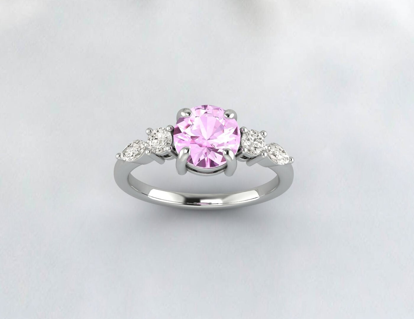 Pink Sapphire Engagement Ring Diamond Wedding Band Anniversary Gift